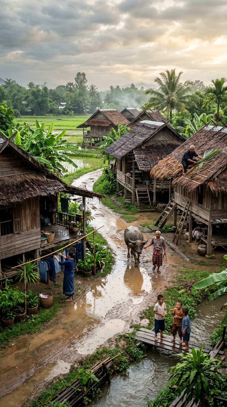 ชีวิตชนบทที่เงียบสงบในหมู่บ้าน