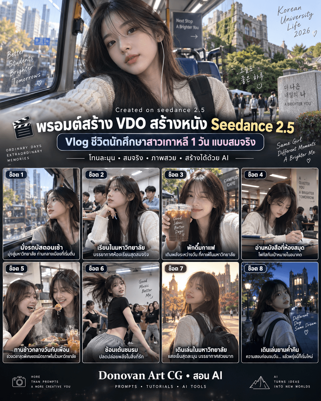 Vlog ชีวิตนักศึกษาสาวเกาหลี 1 วัน | Seedance 2.5